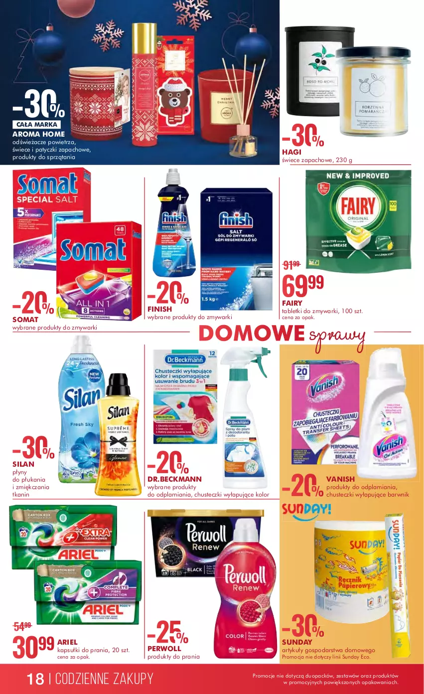 Gazetka promocyjna Super Pharm - Gazetka - ważna 13.12 do 26.12.2022 - strona 18 - produkty: Ariel, Chusteczki, Fa, Fairy, Finish, Kapsułki do prania, Perwoll, Silan, Somat, Tablet, Tabletki do zmywarki, Vanish, Zmywarki