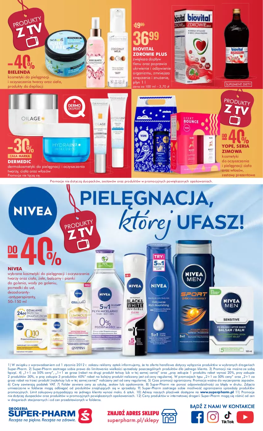 Gazetka promocyjna Super Pharm - Gazetka - ważna 13.12 do 26.12.2022 - strona 20 - produkty: Antyperspirant, Bielenda, Biovital, Dermedic, Dezodorant, Dres, Gra, Nivea, Olej, Ser, Yope, Zdrowie