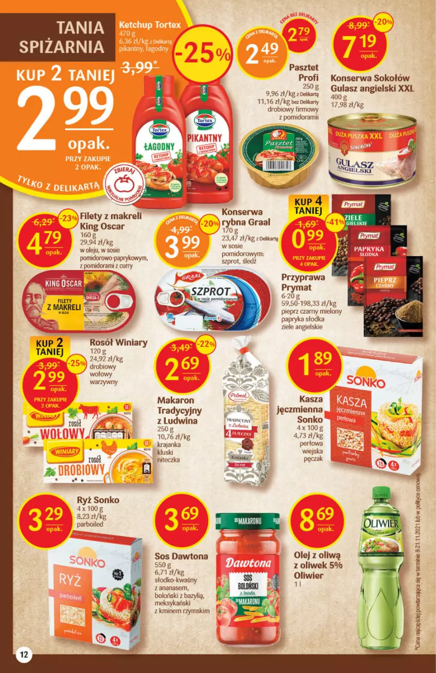 Gazetka promocyjna Delikatesy Centrum - Gazetka DC03 - ważna 20.01 do 26.01.2022 - strona 12 - produkty: Ananas, Bazyl, Dawtona, Gra, Graal, Kasza, Makaron, Olej, Papryka, Papryka słodka, Pasztet, Pieprz, Prymat, Rosół, Ryż, Ser, Sok, Sokołów, Sonko, Sos, Szyny, Winiary, Ziele angielskie