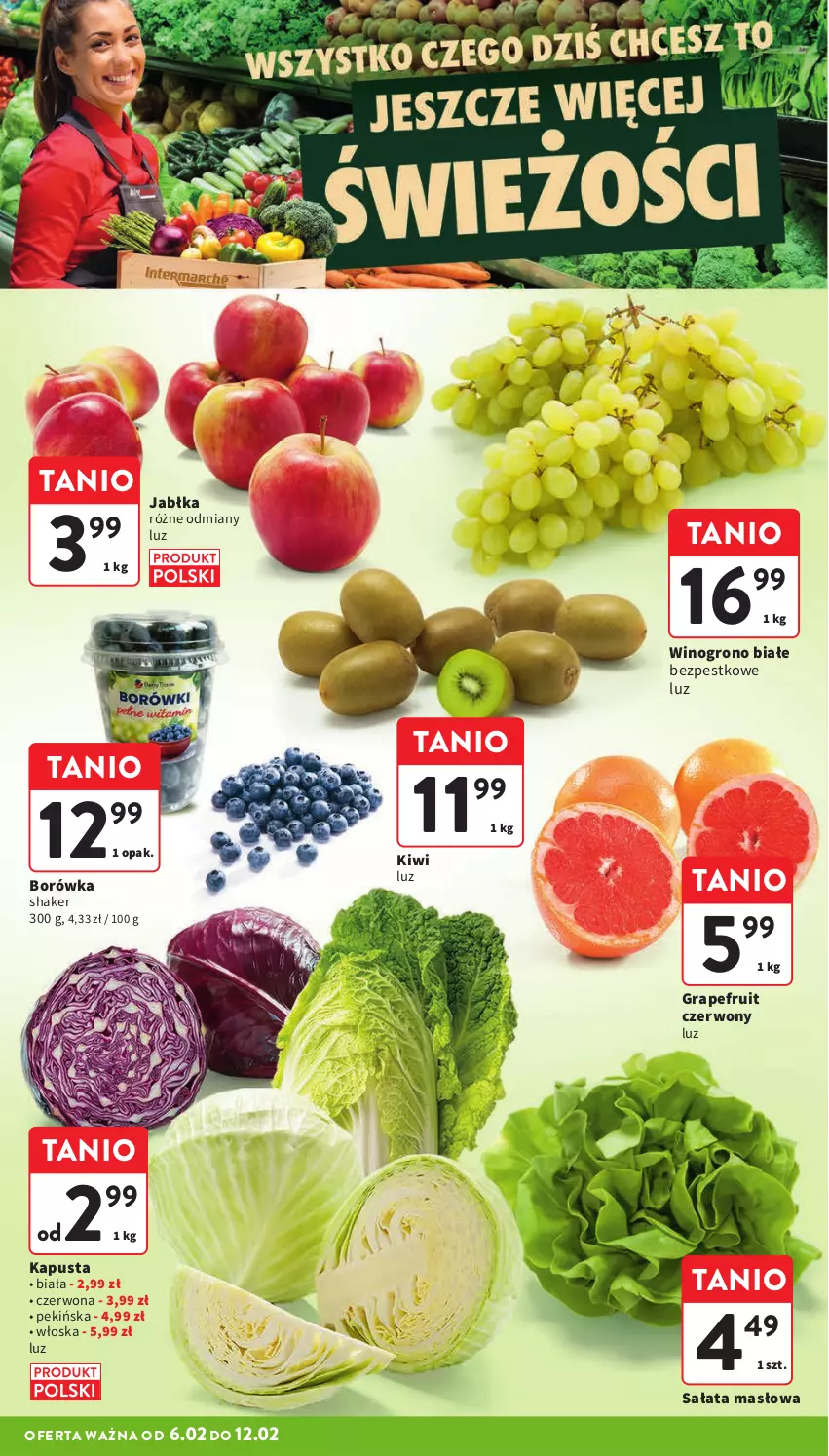 Gazetka promocyjna Intermarche - Gazetka Intermarche - ważna 06.02 do 12.02.2025 - strona 10 - produkty: Borówka, Gra, Jabłka, Kiwi, Masło, Sałat, Sałata masłowa, Wino