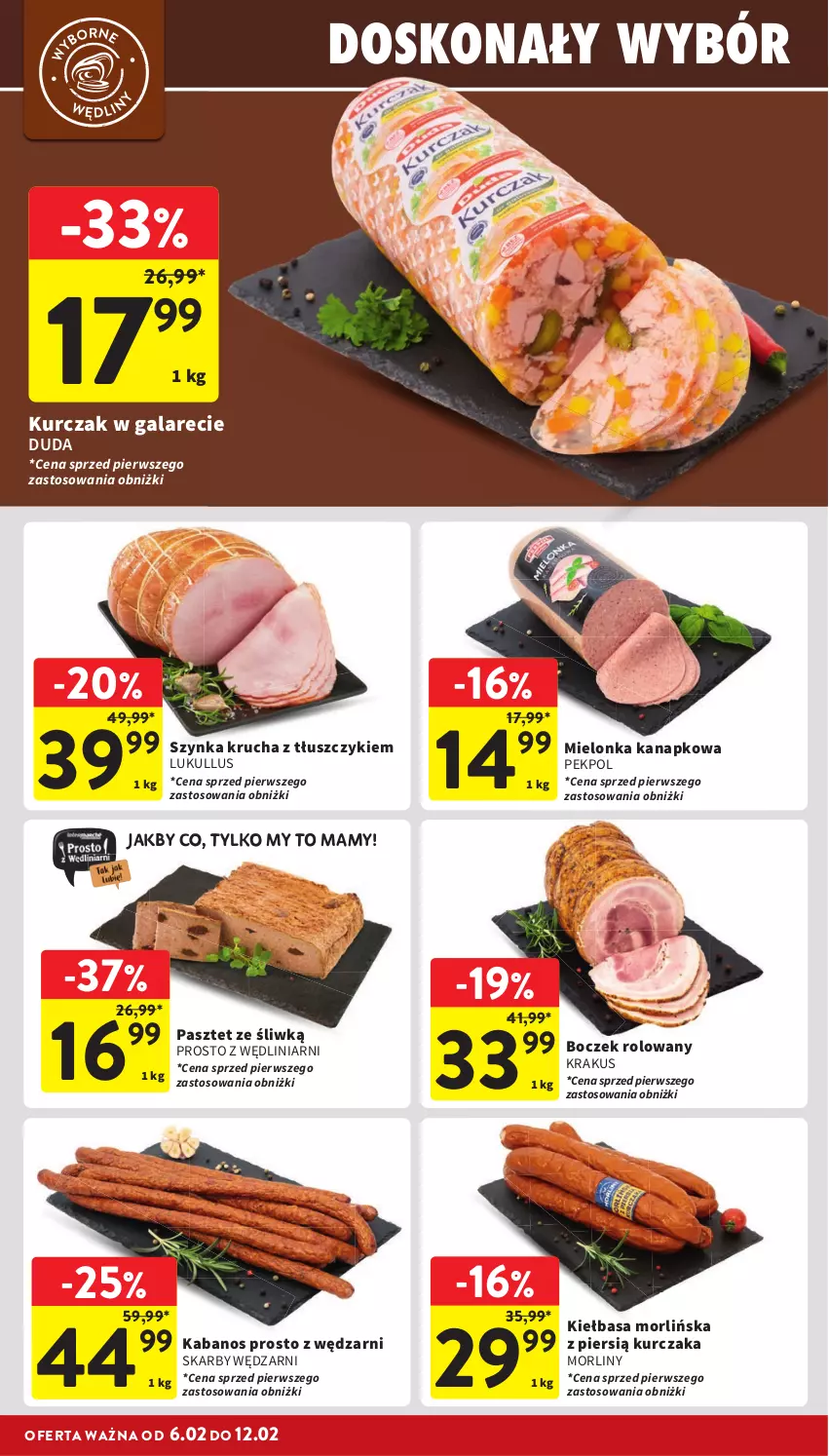 Gazetka promocyjna Intermarche - Gazetka Intermarche - ważna 06.02 do 12.02.2025 - strona 16 - produkty: Boczek, Duda, Gala, Kabanos, Kiełbasa, Krakus, Kurczak, Morliny, Pasztet, Pekpol, Szynka