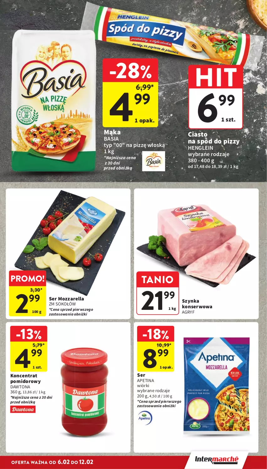 Gazetka promocyjna Intermarche - Gazetka Intermarche - ważna 06.02 do 12.02.2025 - strona 25 - produkty: Basia, Dawtona, Gry, Koncentrat pomidorowy, Mąka, Mozzarella, Ser, Sok, Sokołów, Spód do pizzy, Szynka, Szynka konserwowa