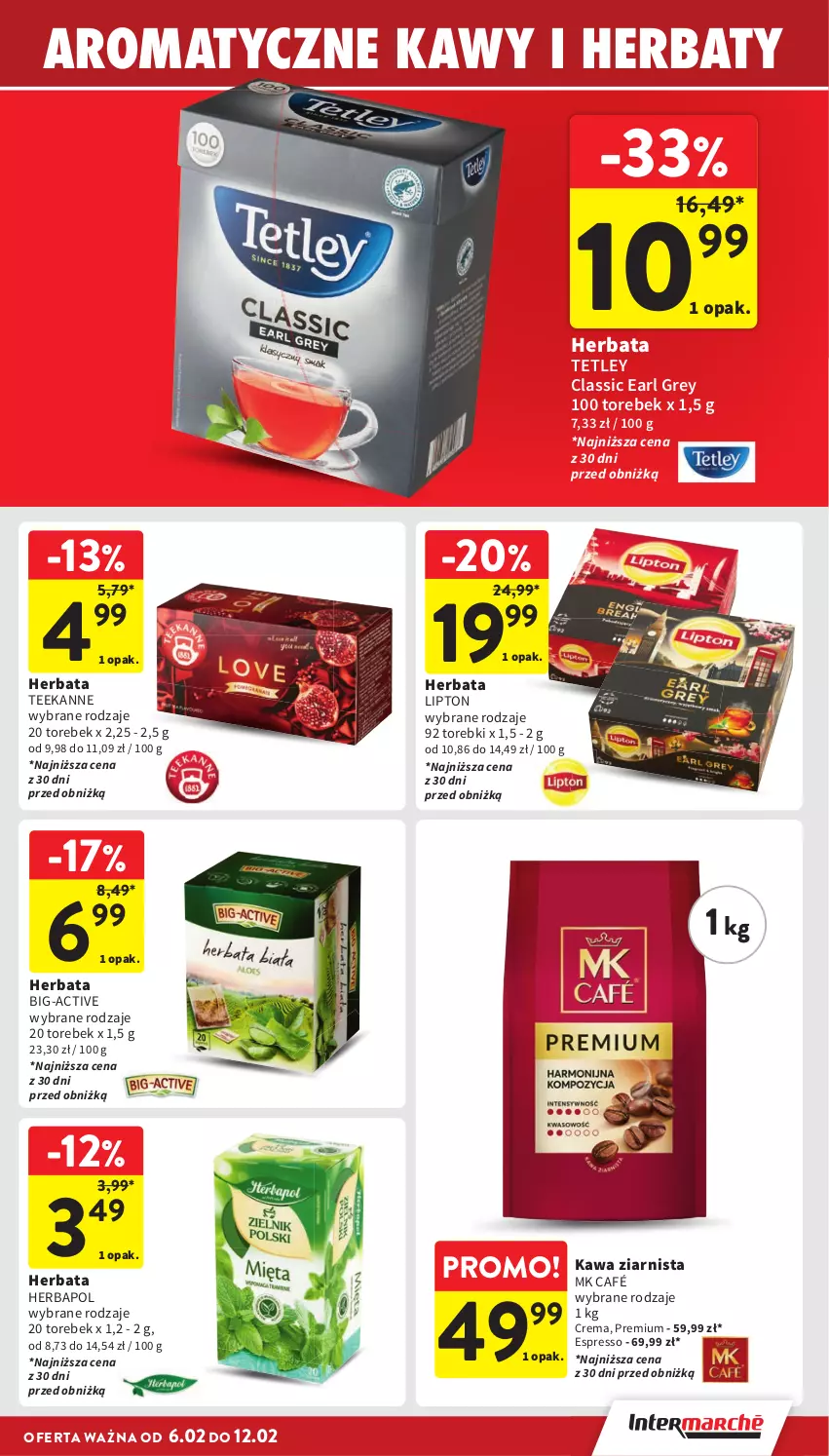 Gazetka promocyjna Intermarche - Gazetka Intermarche - ważna 06.02 do 12.02.2025 - strona 27 - produkty: Earl Grey, Herbapol, Herbata, Kawa, Kawa ziarnista, Lipton, Teekanne, Tetley