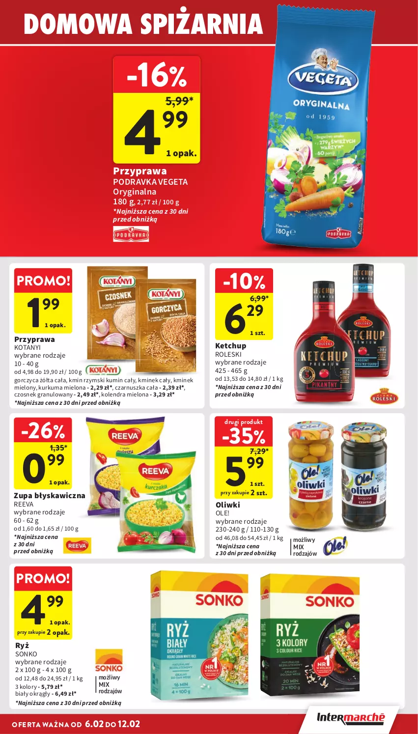 Gazetka promocyjna Intermarche - Gazetka Intermarche - ważna 06.02 do 12.02.2025 - strona 33 - produkty: Czosnek, Czosnek granulowany, Gin, Gra, Ketchup, Kminek, Kminek cały, Kolendra, Kurkuma, Ole!, Oliwki, Podravka, Ryż, Sonko, Vegeta, Zupa