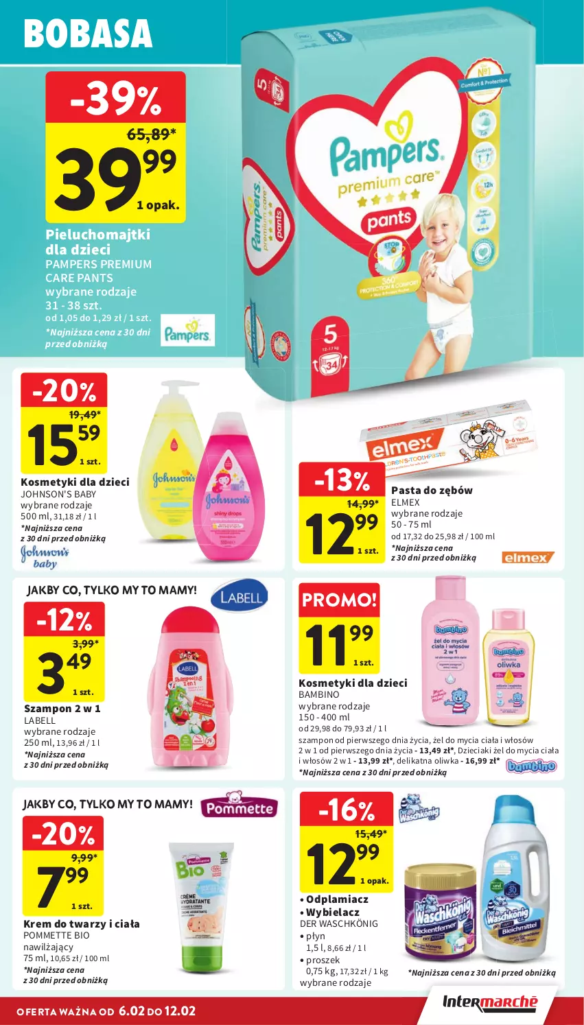 Gazetka promocyjna Intermarche - Gazetka Intermarche - ważna 06.02 do 12.02.2025 - strona 37 - produkty: Bell, Dzieci, Elmex, Gra, Johnson's, Johnson's Baby, König, Kosmetyki dla dzieci, Krem do twarzy, Majtki, Odplamiacz, Pampers, Pasta do zębów, Pieluchomajtki, Szampon