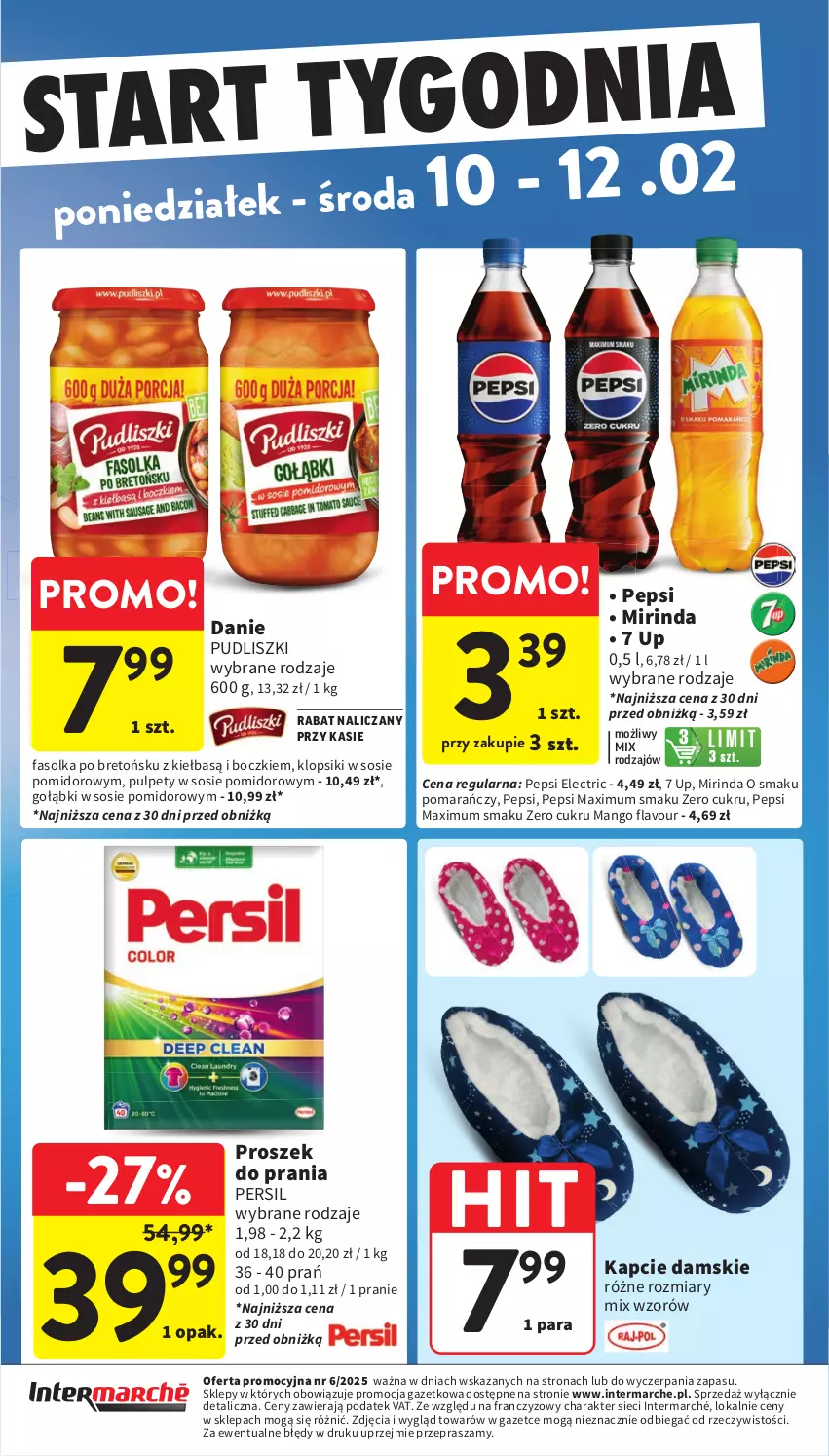 Gazetka promocyjna Intermarche - Gazetka Intermarche - ważna 06.02 do 12.02.2025 - strona 43 - produkty: Fa, Kapcie, Klopsiki, Mango, Mirinda, Pepsi, Pepsi max, Persil, Proszek do prania, Pudliszki, Pulpety, Sos