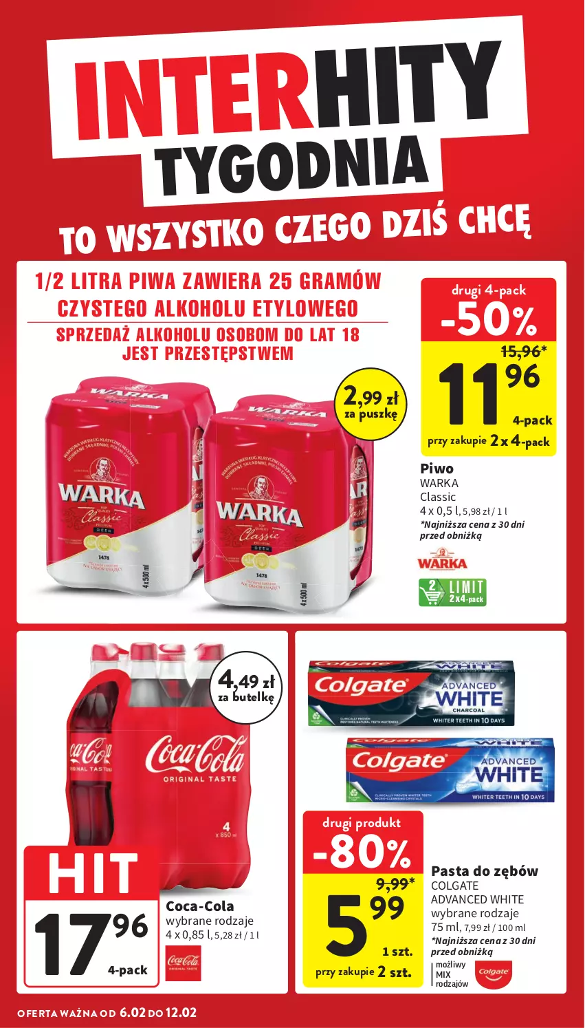 Gazetka promocyjna Intermarche - Gazetka Intermarche - ważna 06.02 do 12.02.2025 - strona 6 - produkty: Coca-Cola, Colgate, Gra, LG, Pasta do zębów, Piwa, Piwo, Warka