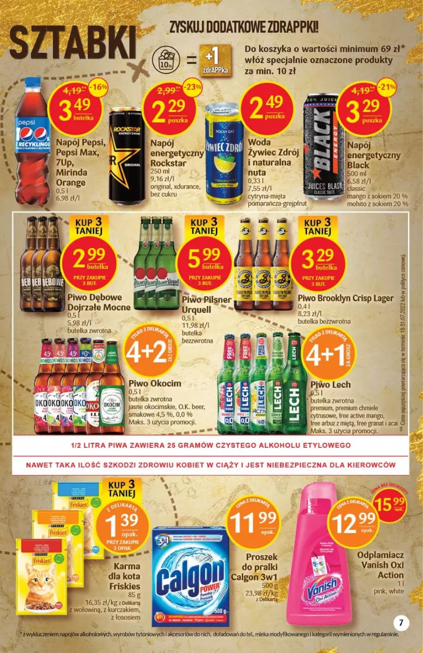 Gazetka promocyjna Delikatesy Centrum - Gazetka DC36 - ważna 15.09 do 21.09.2022 - strona 7 - produkty: Arbuz, Calgon, Friskies, Gin, Gra, Granat, Grejpfrut, Koc, Kosz, Kurczak, Lack, LG, Mango, Mięta, Mirinda, Napój, Odplamiacz, Okocim, Pepsi, Pepsi max, Piwo, Pralki, Sok, Sos, Vanish, Woda