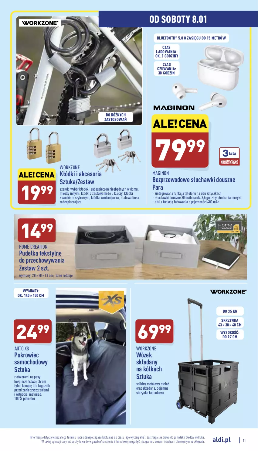 Gazetka promocyjna Aldi - Katalog Moda i Dom - ważna 05.01 do 08.01.2022 - strona 11 - produkty: Gin, Inka, Kłódka, LG, Piec, Pokrowiec, Por, Słuchawki, Sok, Telefon, Wózek