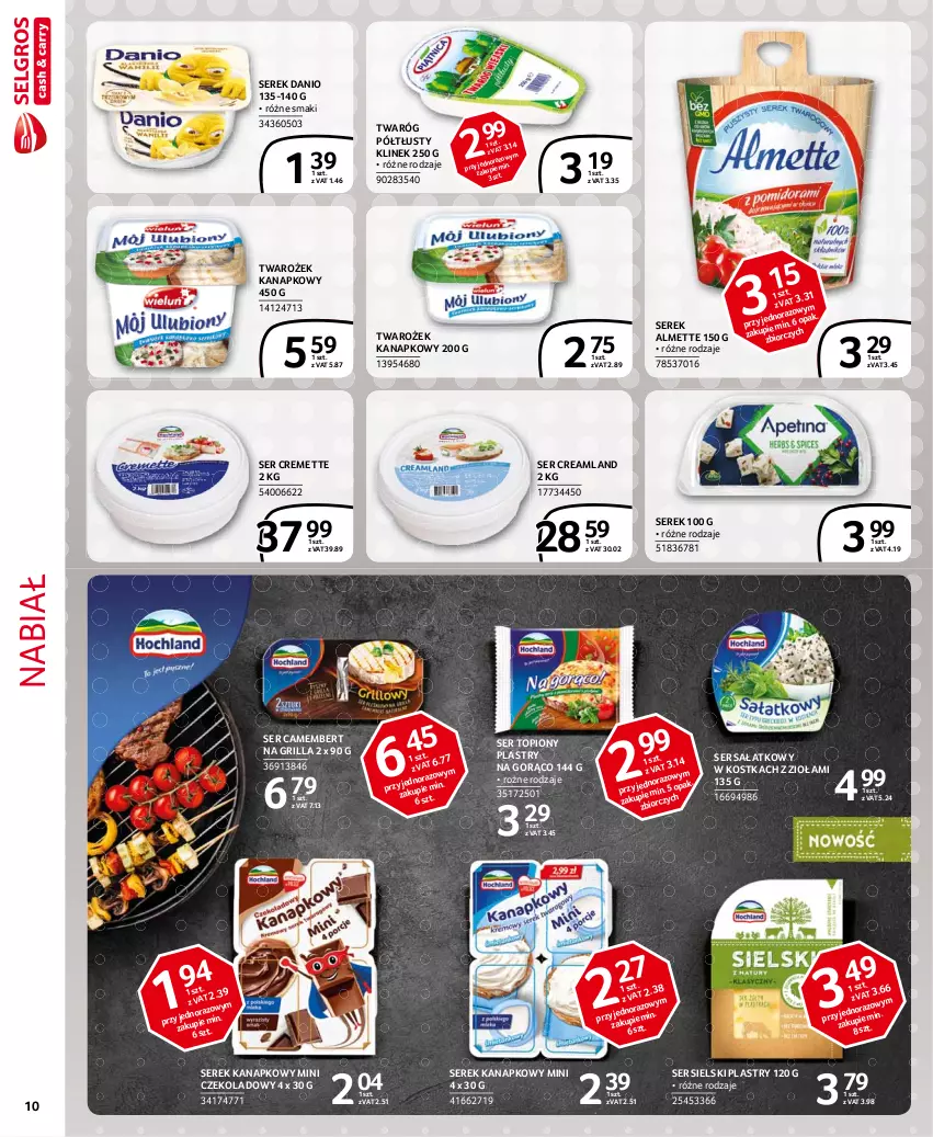 Gazetka promocyjna Selgros - Extra Oferta - ważna 01.05 do 31.05.2021 - strona 10 - produkty: Almette, Camembert, Danio, Grill, Sałat, Ser, Ser topiony, Serek, Serek kanapkowy, Top, Twaróg, Twaróg półtłusty