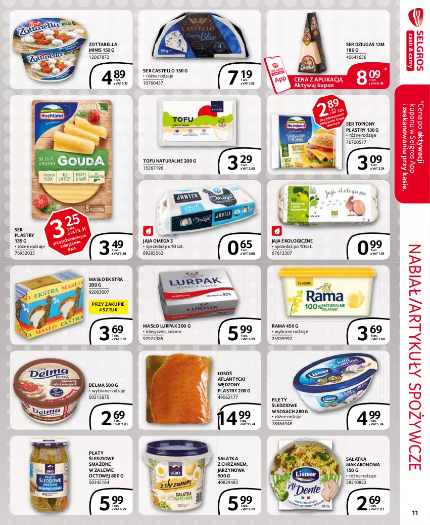 Gazetka promocyjna Selgros - Extra Oferta - ważna 01.05 do 31.05.2021 - strona 11 - produkty: Artykuły spożywcze, Chrzan, Delma, Jaja, LG, Lurpak, Makaron, Masło, Płaty śledziowe, Rama, Sałat, Sałatka, Ser, Ser topiony, Sos, Tofu, Top, Zott, Zottarella