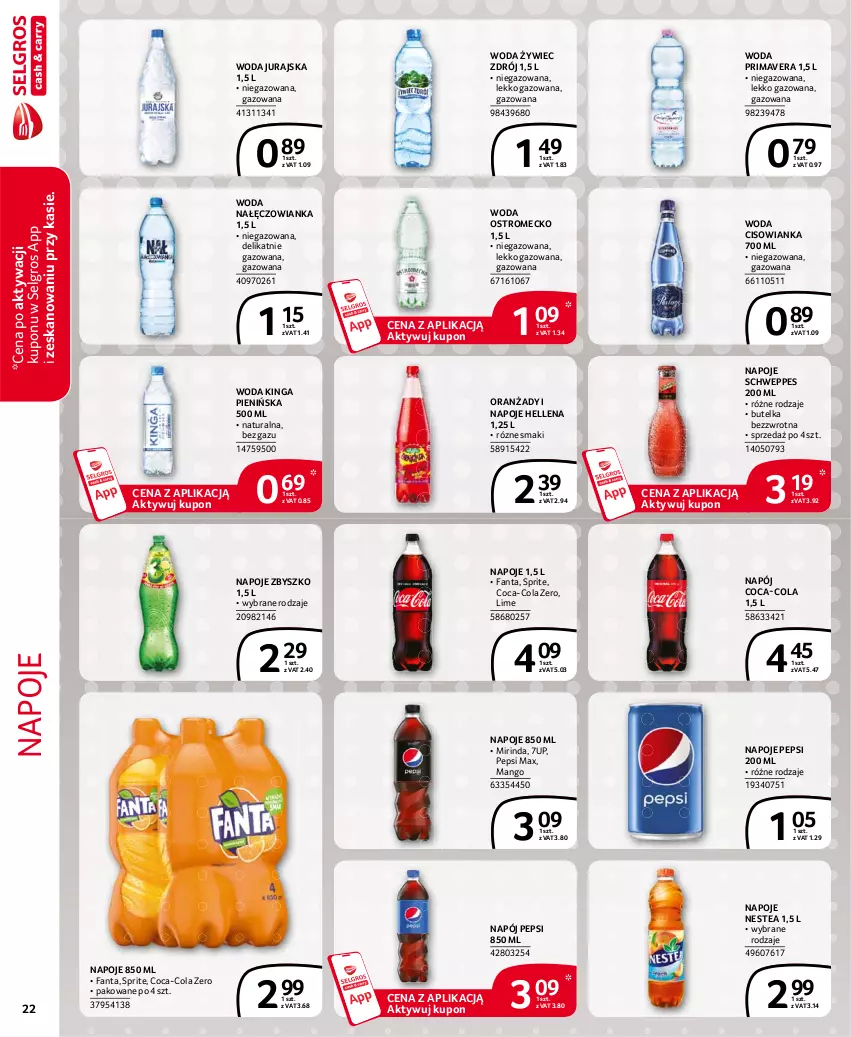 Gazetka promocyjna Selgros - Extra Oferta - ważna 01.05 do 31.05.2021 - strona 22 - produkty: 7up, Cisowianka, Coca-Cola, Fa, Fanta, Hellena, LG, Mango, Mirinda, Nałęczowianka, Napój, Napoje, Nestea, Pepsi, Pepsi max, Prima, Primavera, Schweppes, Sprite, Woda