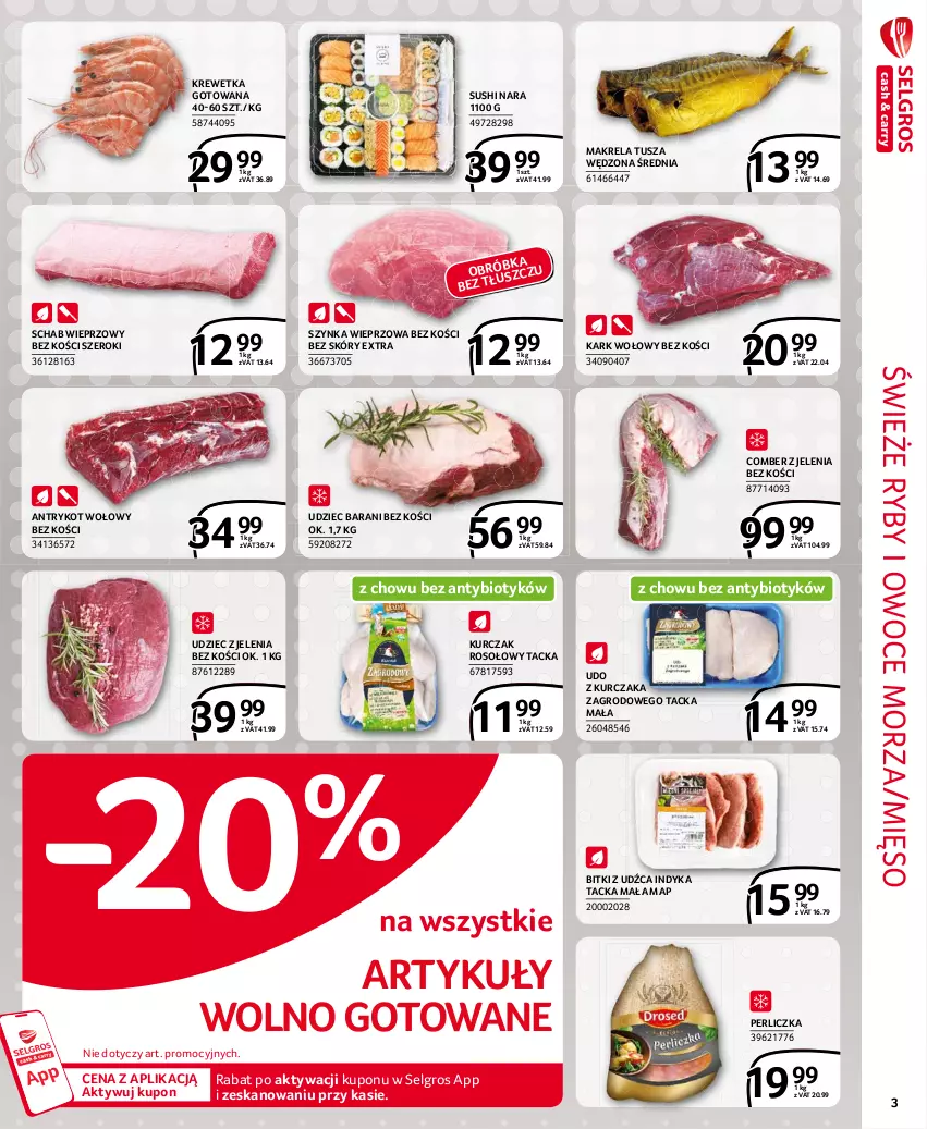 Gazetka promocyjna Selgros - Extra Oferta - ważna 01.05 do 31.05.2021 - strona 3 - produkty: Antrykot wołowy, Kark wołowy, Kurczak, LG, Mięso, Owoce, Owoce morza, Perliczka, Ryby i owoce morza, Schab wieprzowy, Sushi, Szynka, Szynka wieprzowa, Tusz, Udo z kurczaka