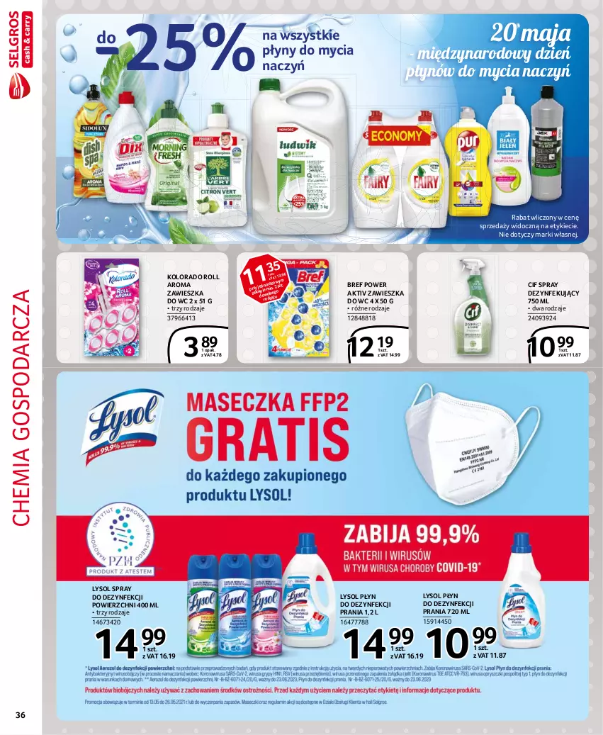 Gazetka promocyjna Selgros - Extra Oferta - ważna 01.05 do 31.05.2021 - strona 36 - produkty: Bref, Cif, Do mycia naczyń, Kolorado, Lysol, Zawieszka do wc