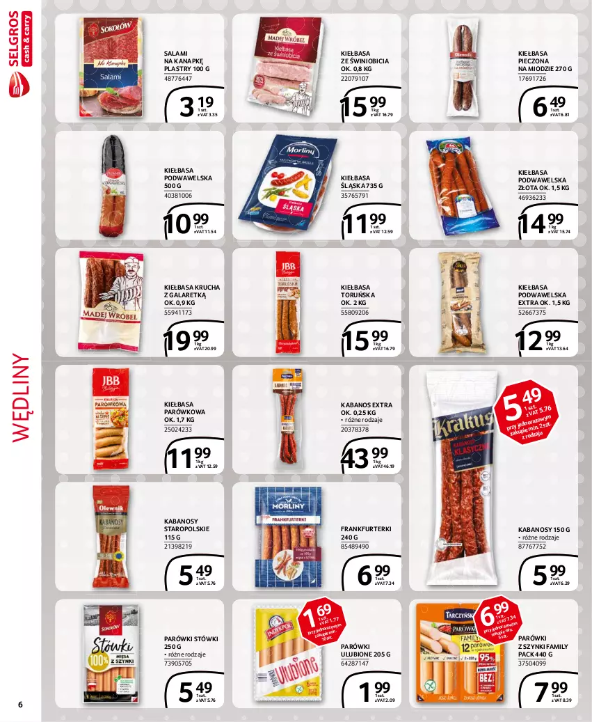 Gazetka promocyjna Selgros - Extra Oferta - ważna 01.05 do 31.05.2021 - strona 6 - produkty: BIC, Fa, Frankfurterki, Gala, Kabanos, Kiełbasa, Kiełbasa krucha, Kiełbasa podwawelska, Kiełbasa śląska, Parówki, Parówki z szynki, Piec, Salami, Wawel