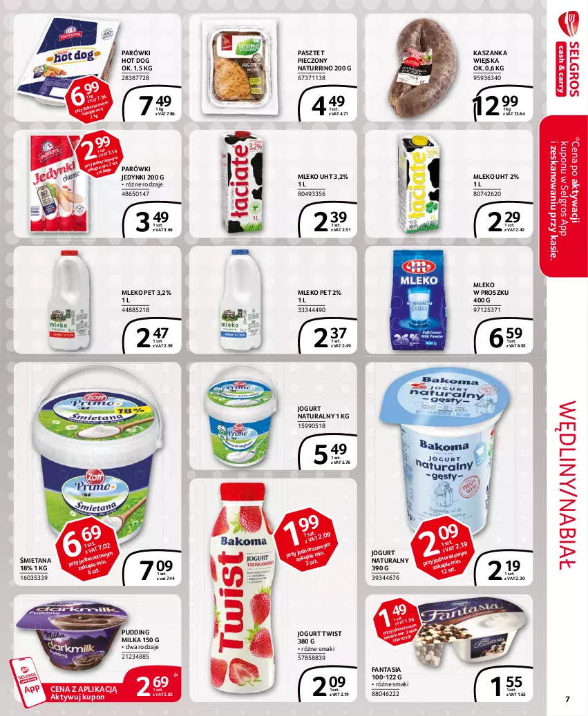 Gazetka promocyjna Selgros - Extra Oferta - ważna 01.05 do 31.05.2021 - strona 7 - produkty: Fa, Fanta, Hot dog, Jogurt, Jogurt naturalny, Kasza, Kaszanka, LG, Milka, Mleko, Mleko w proszku, Parówki, Parówki hot dog, Pasztet, Piec, Pudding