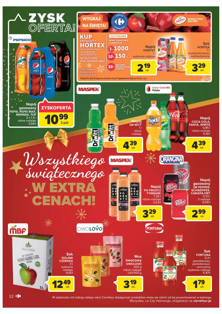 Gazetka promocyjna Carrefour - Gazetka Carrefour - ważna 19.12 do 24.12.2022 - strona 22 - produkty: Fortuna, Hortex, Napój, Napój gazowany, Napoje, Nektar, Sok, Tymbark