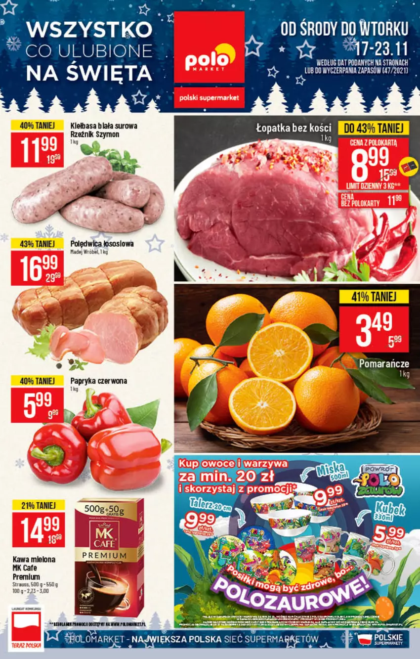 Gazetka promocyjna PoloMarket - Gazetka pomocyjna - ważna 17.11 do 23.11.2021 - strona 1 - produkty: Kawa, Kawa mielona, Kiełbasa, Papryka, Papryka czerwona, Polędwica, Sos