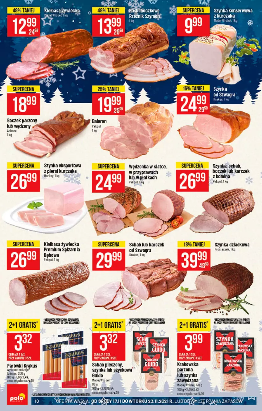 Gazetka promocyjna PoloMarket - Gazetka pomocyjna - ważna 17.11 do 23.11.2021 - strona 10 - produkty: Boczek, Gra, Kiełbasa, Krakus, Kurczak, Parówki, Pekpol, Piec, Por, Schab pieczony, Ser, Sport, Szynka, Szynka konserwowa