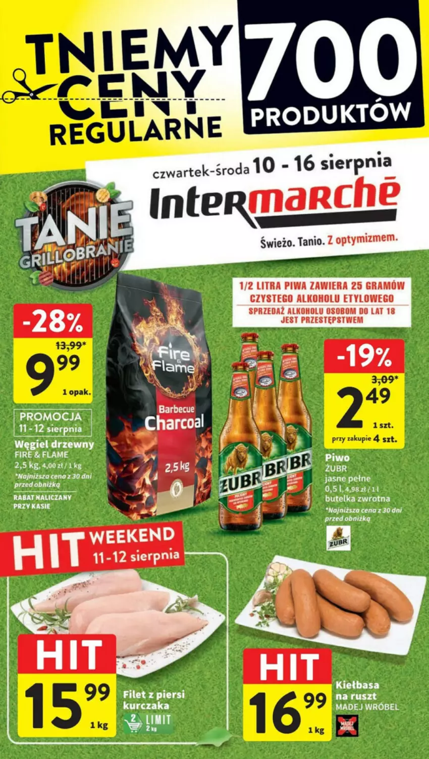 Gazetka promocyjna Intermarche - ważna 10.08 do 16.08.2023 - strona 1 - produkty: Gra, Kiełbasa, Kurczak, Madej Wróbel, Piwa, Węgiel drzewny