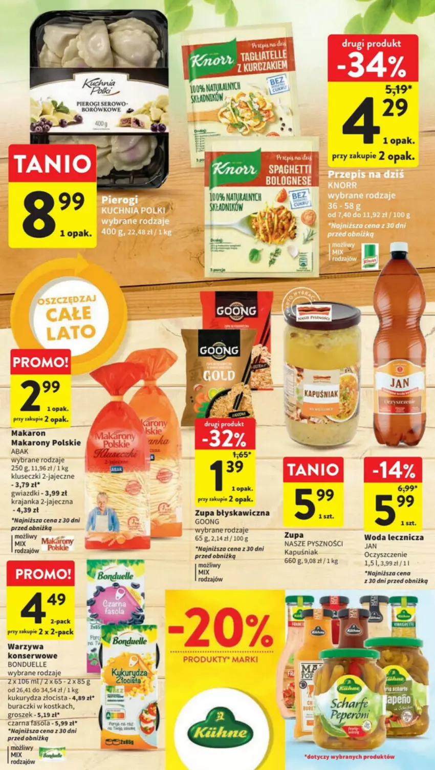 Gazetka promocyjna Intermarche - ważna 10.08 do 16.08.2023 - strona 18 - produkty: Bonduelle, Buraczki, Fa, Groszek, Kukurydza, Makaron, Pierogi, Ser, Warzywa, Woda, Znicz, Zupa