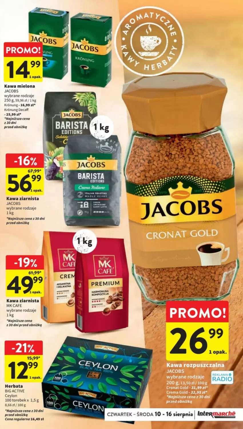 Gazetka promocyjna Intermarche - ważna 10.08 do 16.08.2023 - strona 22 - produkty: Herbata, Jacobs, Kawa, Kawa mielona, Kawa ziarnista