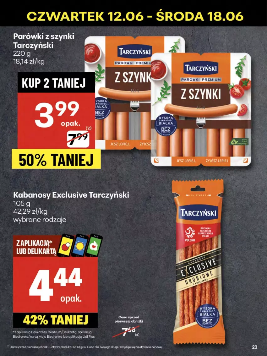 Gazetka promocyjna Delikatesy Centrum - Franczyza DC24 Czwartek - ważna 12.06 do 18.06.2025 - strona 23 - produkty: Kabanos, Parówki, Parówki z szynki, Rum, Tarczyński