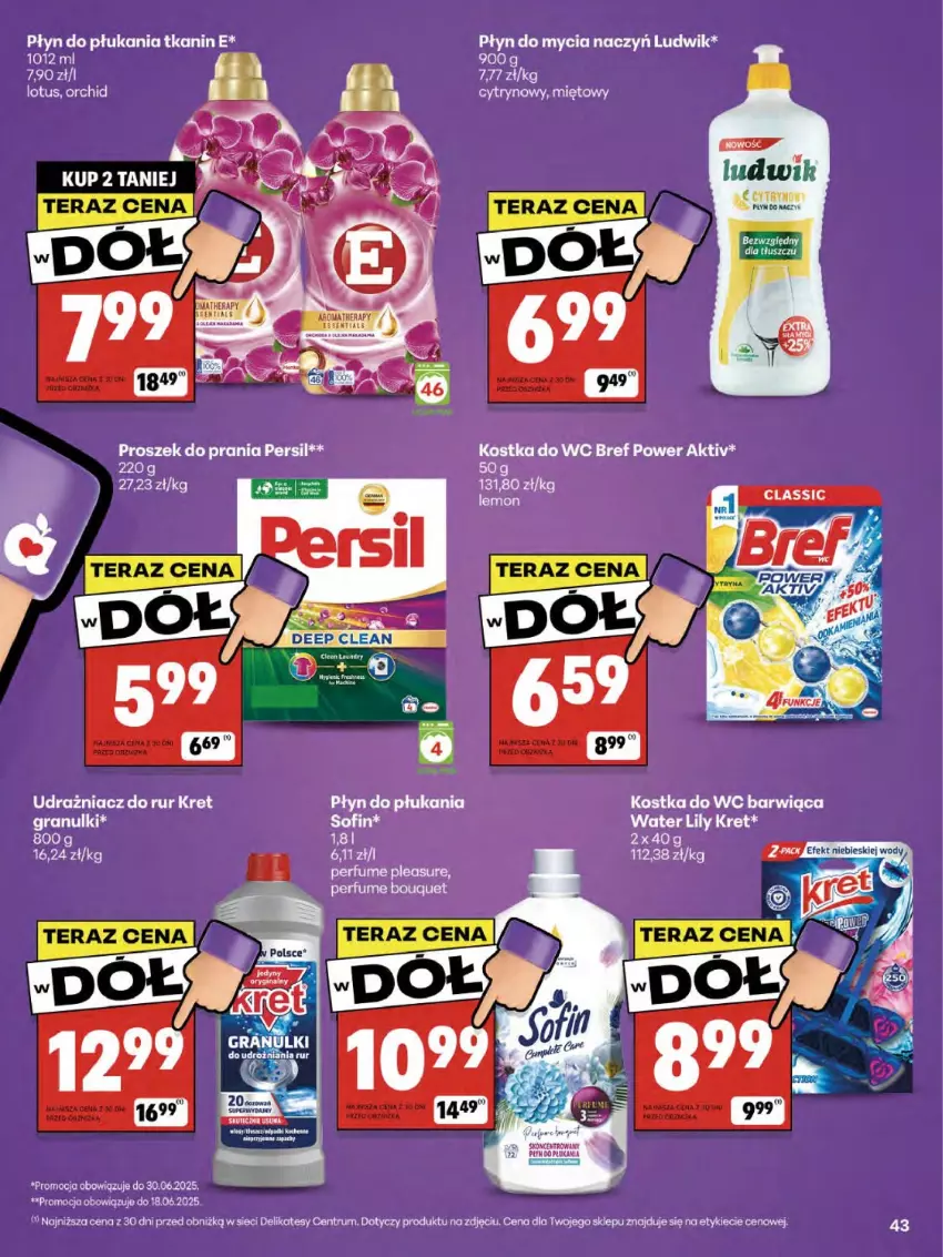 Gazetka promocyjna Delikatesy Centrum - Franczyza DC24 Czwartek - ważna 12.06 do 18.06.2025 - strona 43 - produkty: Bref, Do mycia naczyń, Kostka do wc, Kret, Ludwik, Perfum, Persil, Płyn do mycia, Płyn do mycia naczyń, Płyn do płukania, Proszek do prania, Rum