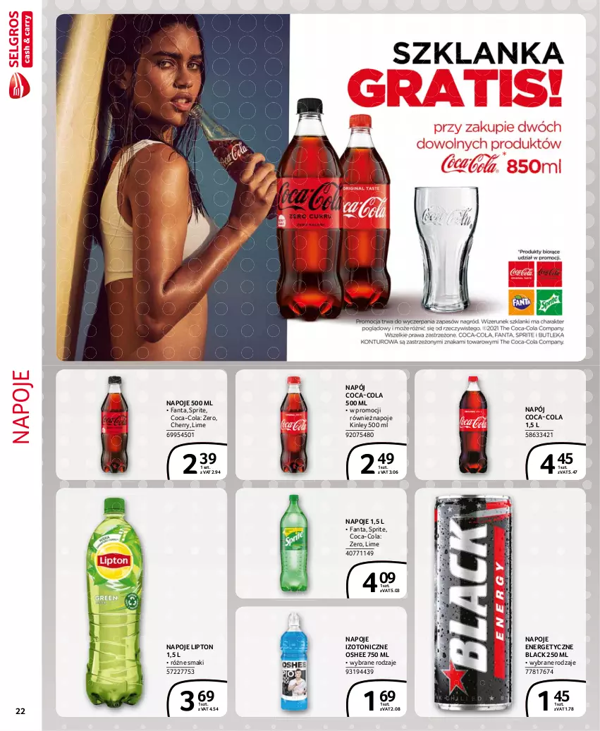 Gazetka promocyjna Selgros - Extra Oferta - ważna 01.07 do 31.07.2021 - strona 22 - produkty: Coca-Cola, Fa, Fanta, Lack, Lipton, Napój, Napoje, Oshee, Sprite