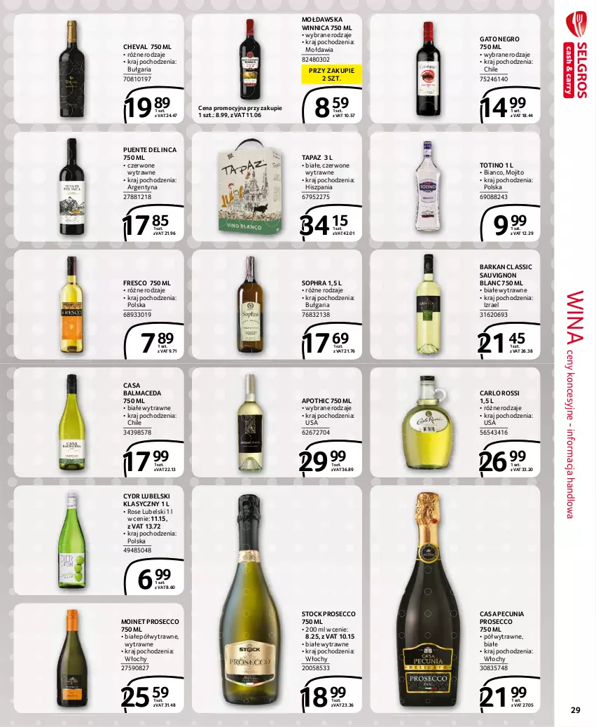 Gazetka promocyjna Selgros - Extra Oferta - ważna 01.07 do 31.07.2021 - strona 29 - produkty: Carlo Rossi, Fresco, Prosecco, Sauvignon Blanc, Stock