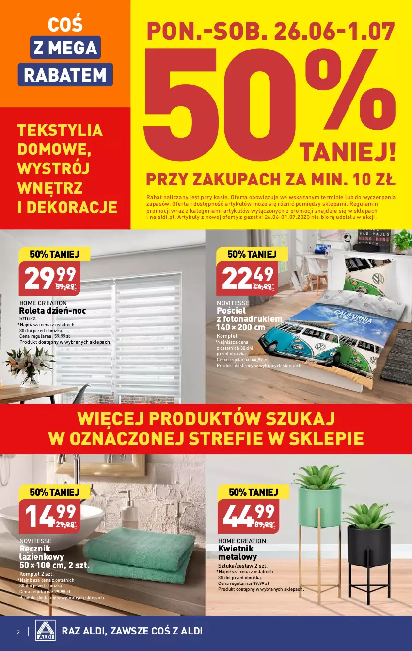 Gazetka promocyjna Aldi - COŚ do domu i nie tylko - ważna 28.06 do 01.07.2023 - strona 2 - produkty: Kwietnik, Pościel, Ręcznik, Roleta