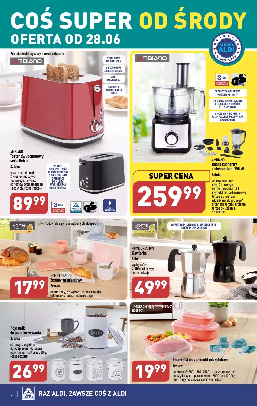 Gazetka promocyjna Aldi - COŚ do domu i nie tylko - ważna 28.06 do 01.07.2023 - strona 6 - produkty: Blender, Blender ręczny, Danio, Fa, Kawiarka, Kubek, Kuchenki mikrofalowe, Młynek, Piec, Pojemnik, Pojemnik do przechowywania, Robot, Rum, Ser, Sok, Toster, Wyciskarka