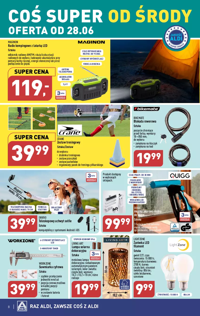 Gazetka promocyjna Aldi - COŚ do domu i nie tylko - ważna 28.06 do 01.07.2023 - strona 8 - produkty: Akumulator, Bateria, Budzik, Fa, Gin, Inka, Lampa, Miarka, Myjka do okien, Pasek, Rower, Rum, Teleskop, Tera, Top