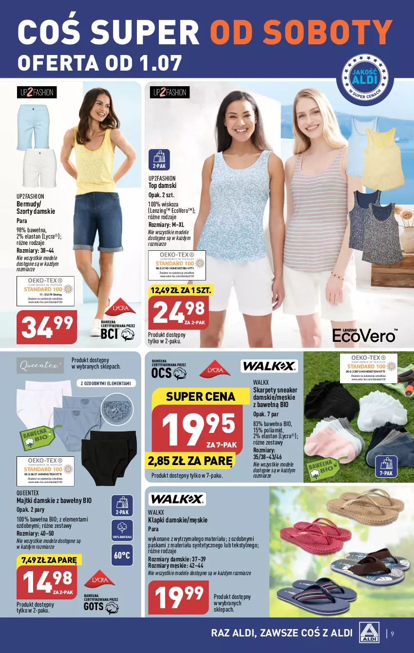 Gazetka promocyjna Aldi - COŚ do domu i nie tylko - ważna 28.06 do 01.07.2023 - strona 9 - produkty: Bermudy, Fa, Karp, Klapki, Majtki, Queentex, Szorty, Top, Wełna