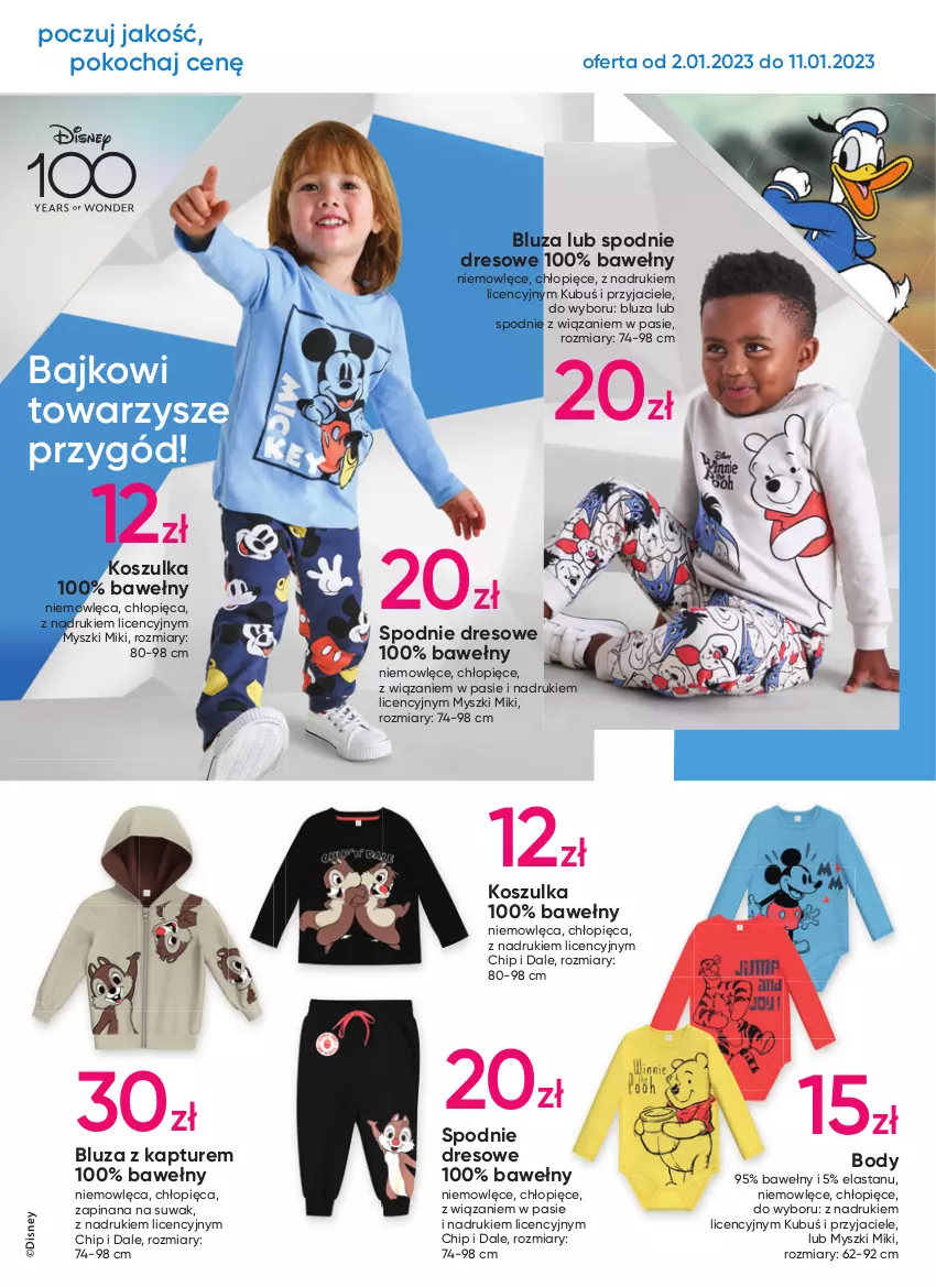 Gazetka promocyjna Pepco - Disney - ważna 02.01 do 11.01.2023 - strona 2 - produkty: Bluza, Bluza z kapturem, Body, Disney, Dres, Koc, Kosz, Koszulka, Kubuś, Mysz, Spodnie, Spodnie dresowe