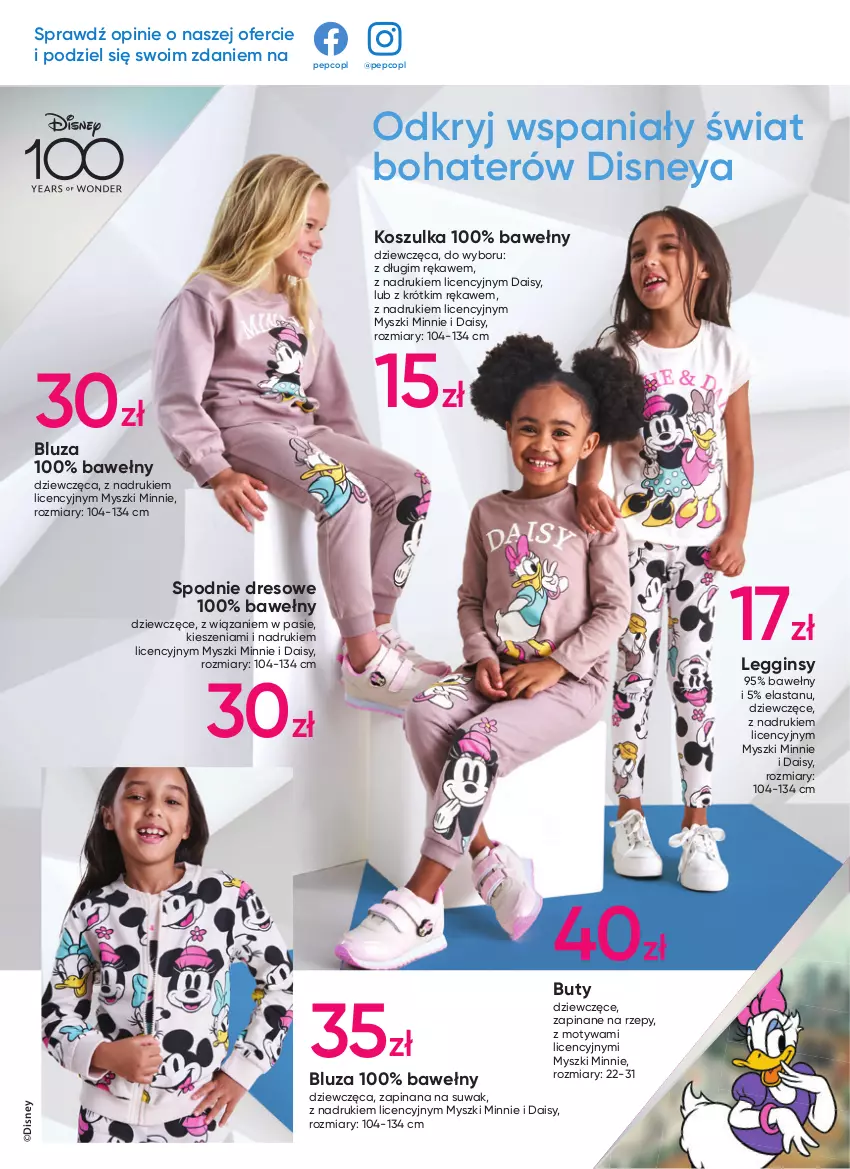 Gazetka promocyjna Pepco - Disney - ważna 02.01 do 11.01.2023 - strona 4 - produkty: Bluza, Buty, Disney, Dres, Gin, Kosz, Koszulka, Legginsy, Minnie, Mysz, O nas, Spodnie, Spodnie dresowe