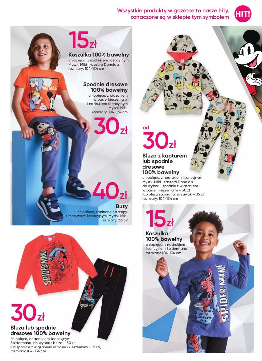 Gazetka promocyjna Pepco - Disney - ważna 02.01 do 11.01.2023 - strona 5 - produkty: Bluza, Bluza z kapturem, Buty, Dres, Kosz, Koszulka, Mysz, O nas, Spiderman, Spodnie, Spodnie dresowe