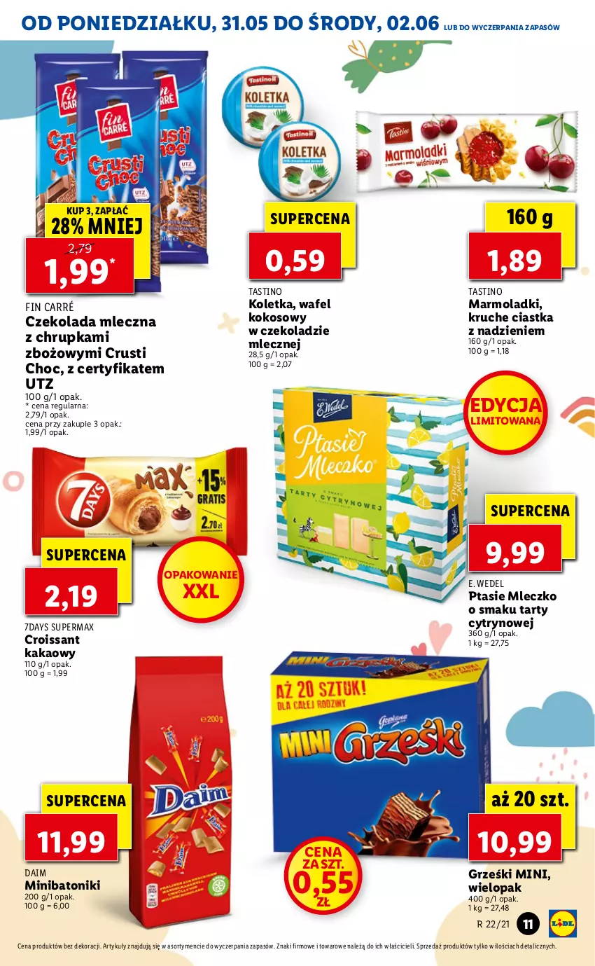 Gazetka promocyjna Lidl - GAZETKA - ważna 31.05 do 02.06.2021 - strona 11 - produkty: Baton, Ciastka, Croissant, Czekolada, Czekolada mleczna, E. Wedel, Grześki, Kakao, Kokos, Mleczko, Mola, Ptasie mleczko, Rust, Tonik