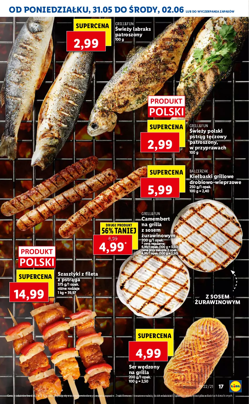 Gazetka promocyjna Lidl - GAZETKA - ważna 31.05 do 02.06.2021 - strona 17 - produkty: Camembert, Grill, Pstrąg, Pstrąg tęczowy, Ser, Sos, Wino