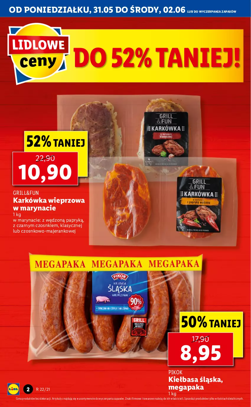 Gazetka promocyjna Lidl - GAZETKA - ważna 31.05 do 02.06.2021 - strona 2 - produkty: Grill, Karkówka wieprzowa, Kiełbasa, Kiełbasa śląska, PIKOK