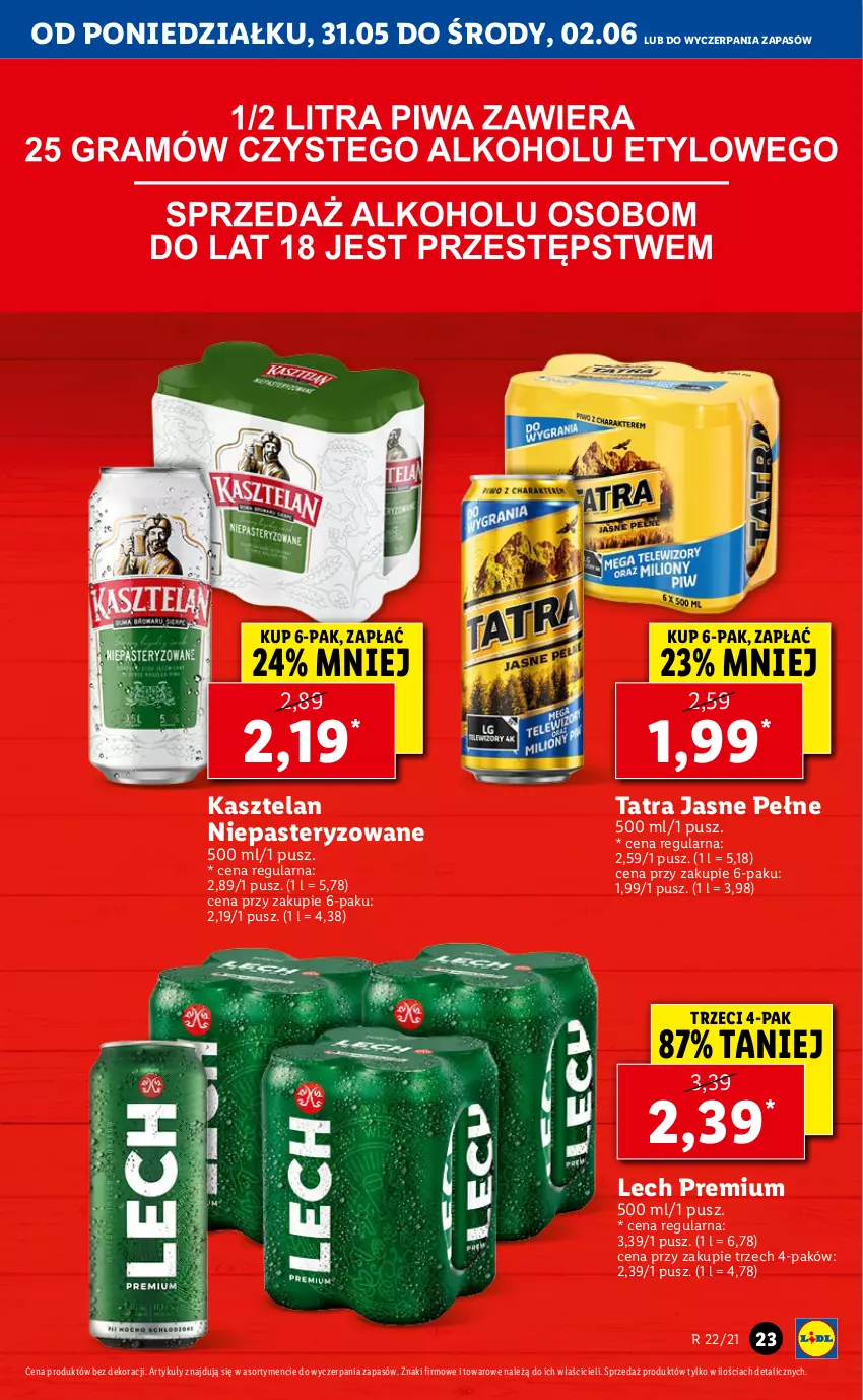 Gazetka promocyjna Lidl - GAZETKA - ważna 31.05 do 02.06.2021 - strona 23 - produkty: Kasztelan, Lech Premium, Tatra