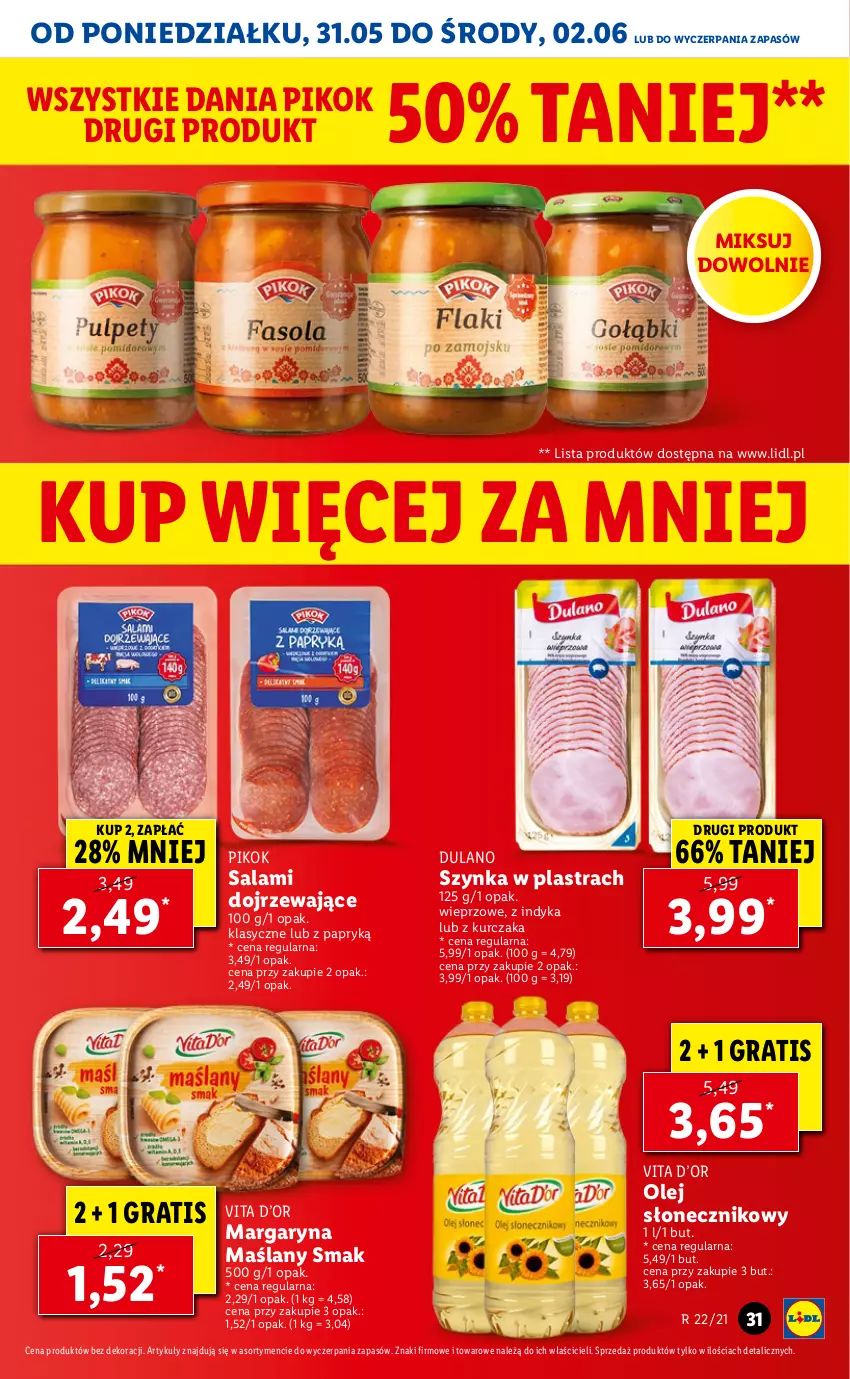 Gazetka promocyjna Lidl - GAZETKA - ważna 31.05 do 02.06.2021 - strona 31 - produkty: Dulano, Gra, Kurczak, Margaryna, Olej, Olej słonecznikowy, PIKOK, Salami, Szynka