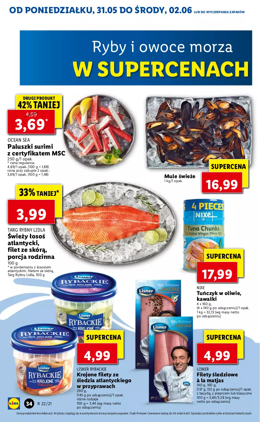 Gazetka promocyjna Lidl - GAZETKA - ważna 31.05 do 02.06.2021 - strona 34 - produkty: Bazyl, Kawa, Lisner, Matjas, Mule, Owoce, Owoce morza, Pieprz, Por, Ryba, Ryby i owoce morza, Sos, Surimi, Tuńczyk