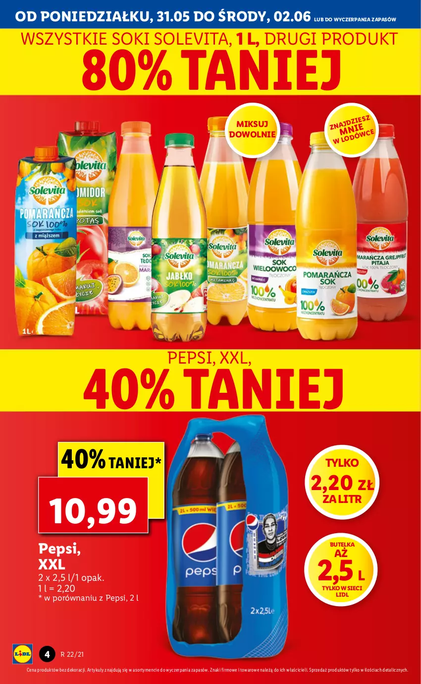 Gazetka promocyjna Lidl - GAZETKA - ważna 31.05 do 02.06.2021 - strona 4 - produkty: Pepsi, Por, Sok