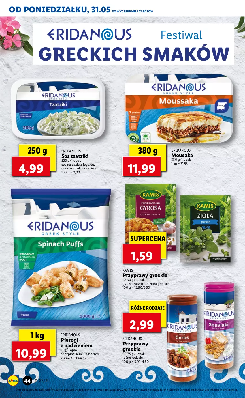 Gazetka promocyjna Lidl - GAZETKA - ważna 31.05 do 02.06.2021 - strona 44 - produkty: Gyros, Jogurt, Kamis, Pierogi, Przyprawy, Ser, Sos, Szpinak