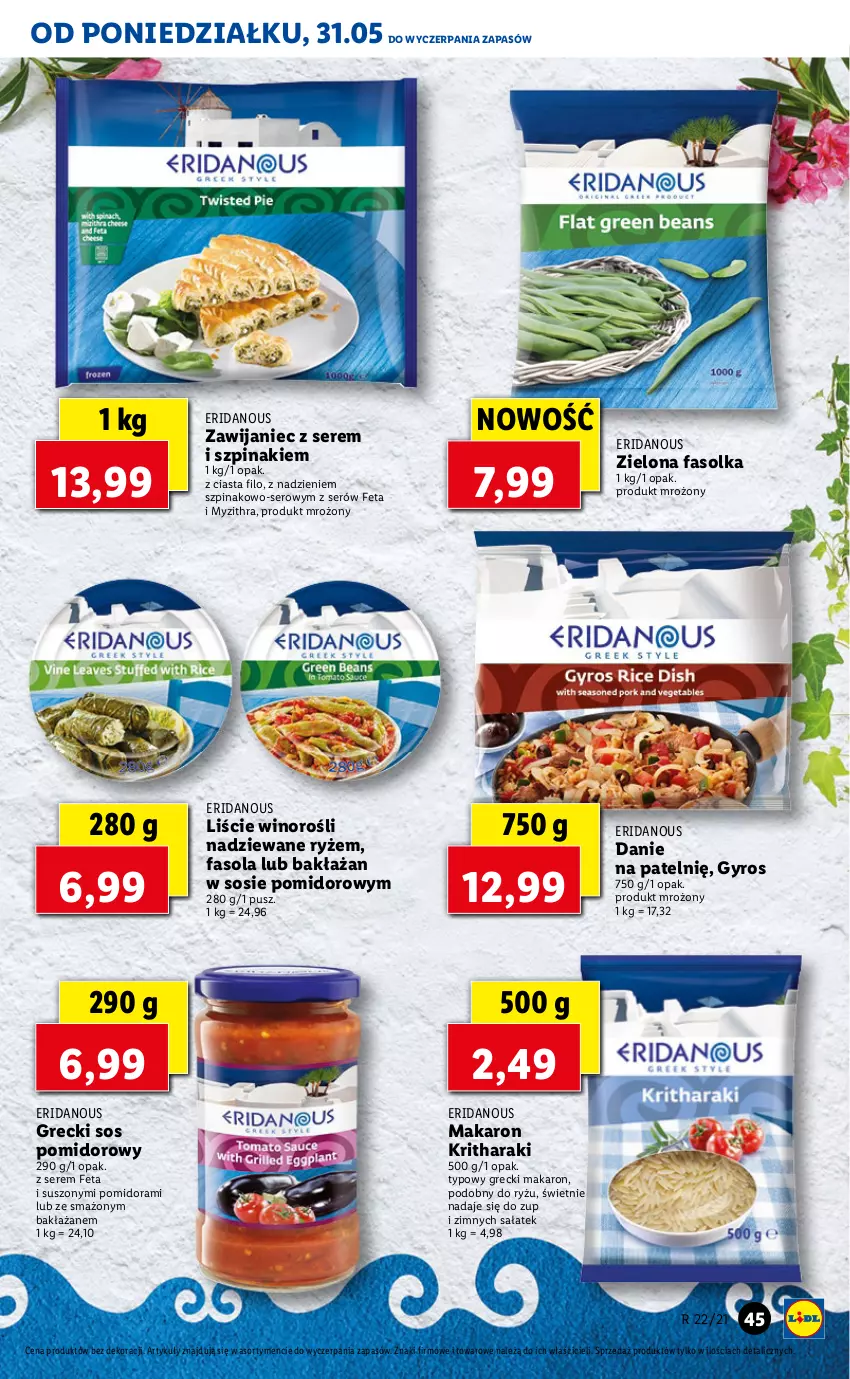 Gazetka promocyjna Lidl - GAZETKA - ważna 31.05 do 02.06.2021 - strona 45 - produkty: Fa, Fasola, Feta, Gyros, Makaron, Ryż, Sałat, Ser, Sos, Sos pomidorowy, Szpinak, Wino