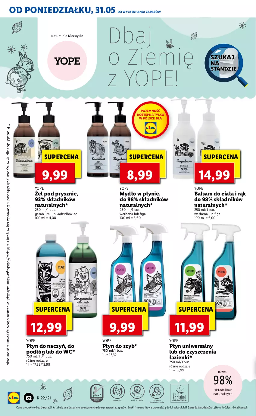 Gazetka promocyjna Lidl - GAZETKA - ważna 31.05 do 02.06.2021 - strona 62 - produkty: Balsam do ciała, Mydło, Mydło w płynie, Płyn do szyb, Yope