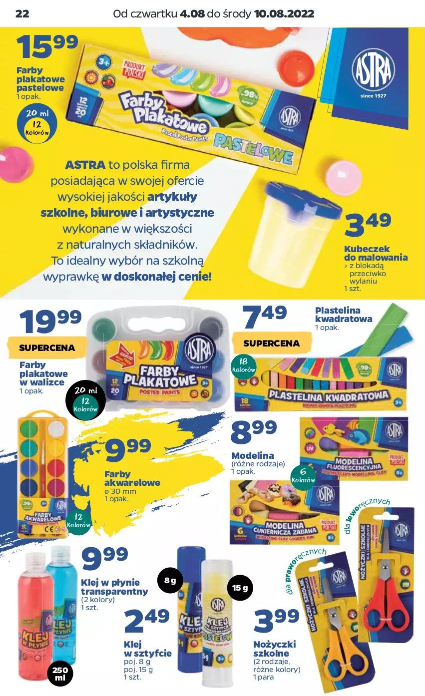 Gazetka promocyjna Netto - Akcesoria i dodatki - ważna 04.08 do 10.08.2022 - strona 6 - produkty: Biuro, Fa, Klej, Noż, Nożyczki, Plastelina, Sok, Tran