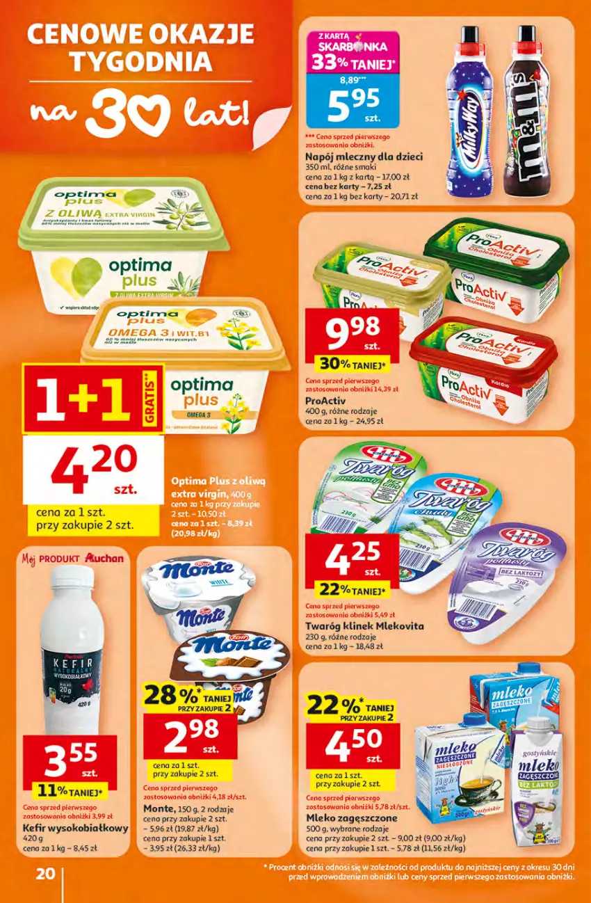 Gazetka promocyjna Auchan - Gazetka 30 Lat Hipermarket Auchan - ważna 16.04 do 22.04.2026 - strona 20 - produkty: Dzieci, Fa, Kaki, Kefir, Mleko, Mleko zagęszczone, Mlekovita, Monte, Napój, Napój mleczny, Optima, Rura, Sok, Twaróg