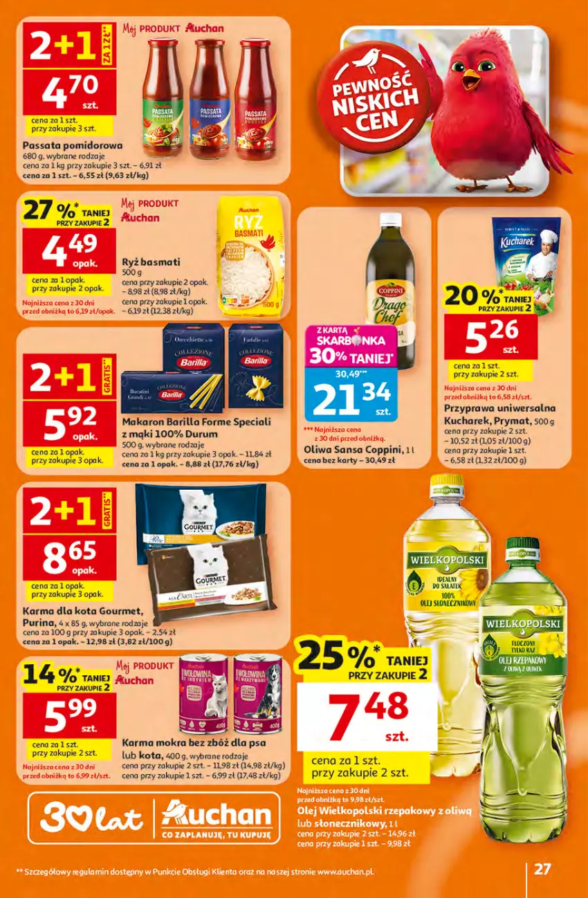 Gazetka promocyjna Auchan - Gazetka 30 Lat Hipermarket Auchan - ważna 16.04 do 22.04.2026 - strona 27 - produkty: Barilla, Kucharek, Makaron, Prymat, Przyprawa uniwersalna, Pur, Purina, Rum, Ryż, Ryż basmati